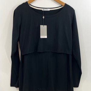 Womens Medium M Smallshow Maternity Nursing Shirt Black Long Sleeve Top